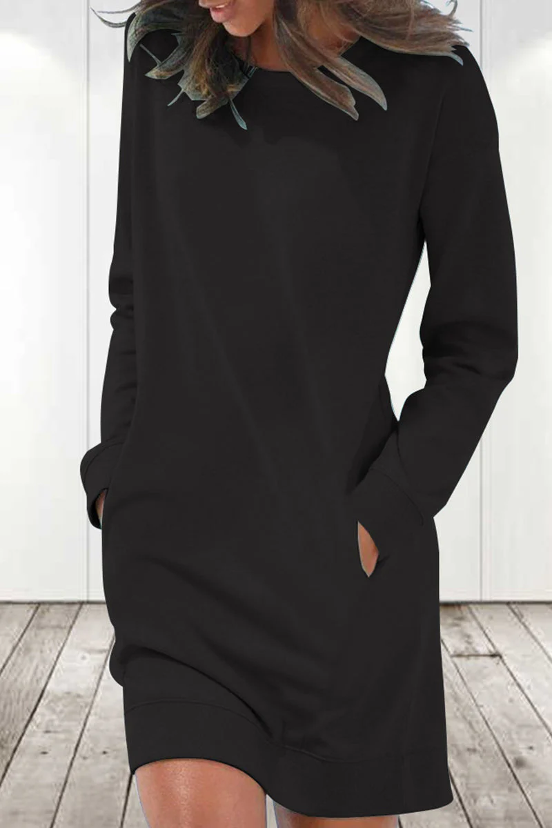 hulianfu Casual Solid Solid Color O Neck Long Sleeve Dresses(6 Colors) - Deanwangkt