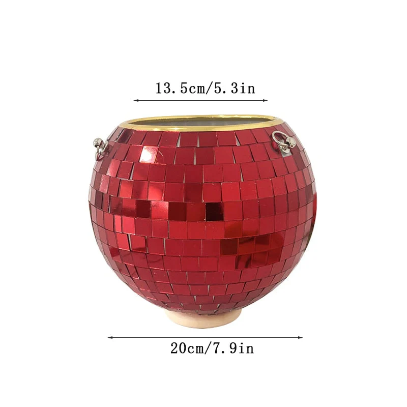 HULIANFU Retro Disco Ball Planter Basket Round Mirror Hanging Pot flower pot Wall Planter Pot Hangin Vase Desktop Decoration Balcony Vase - Deanwangkt
