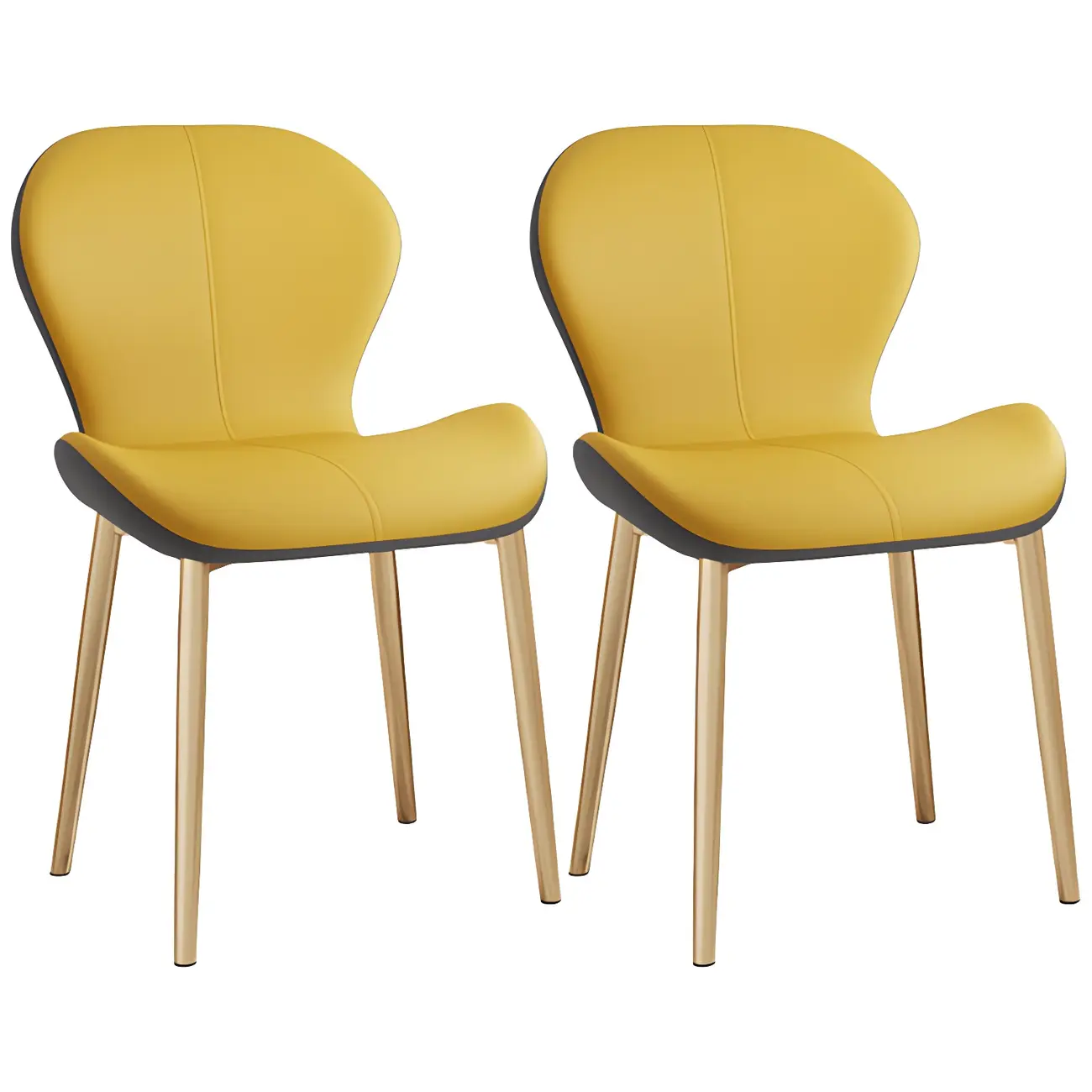 Art Deco Curved Back Leather Dining Chair Solid Back