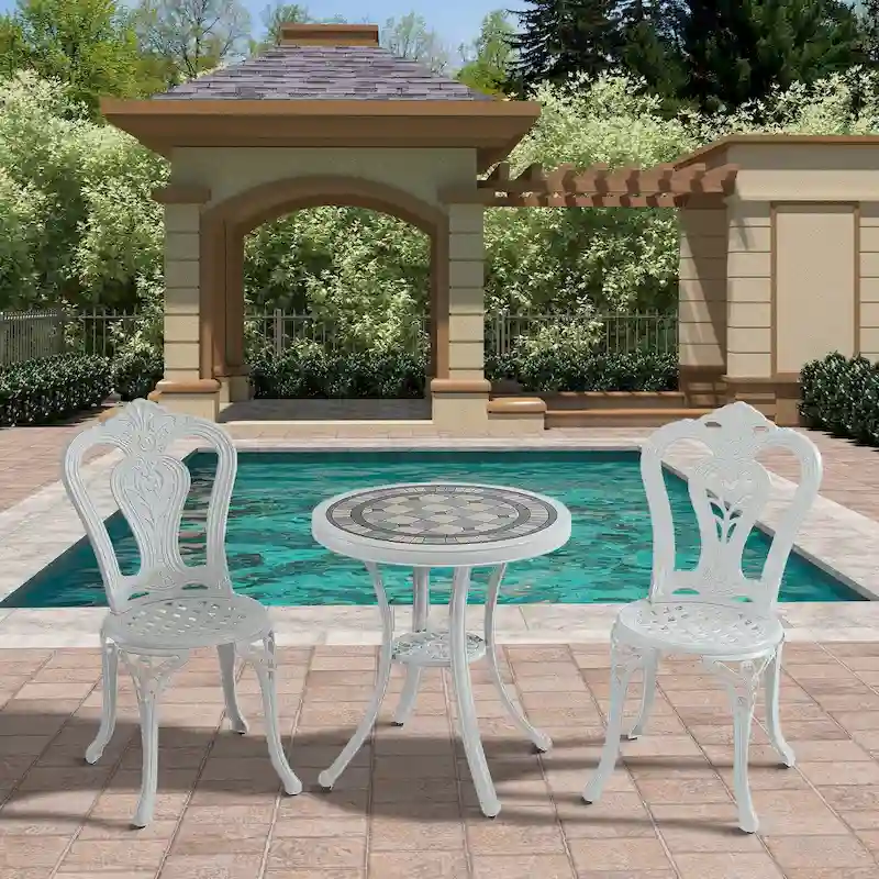 3-Piece Cast Aluminum Bistro Table and Chairs Set