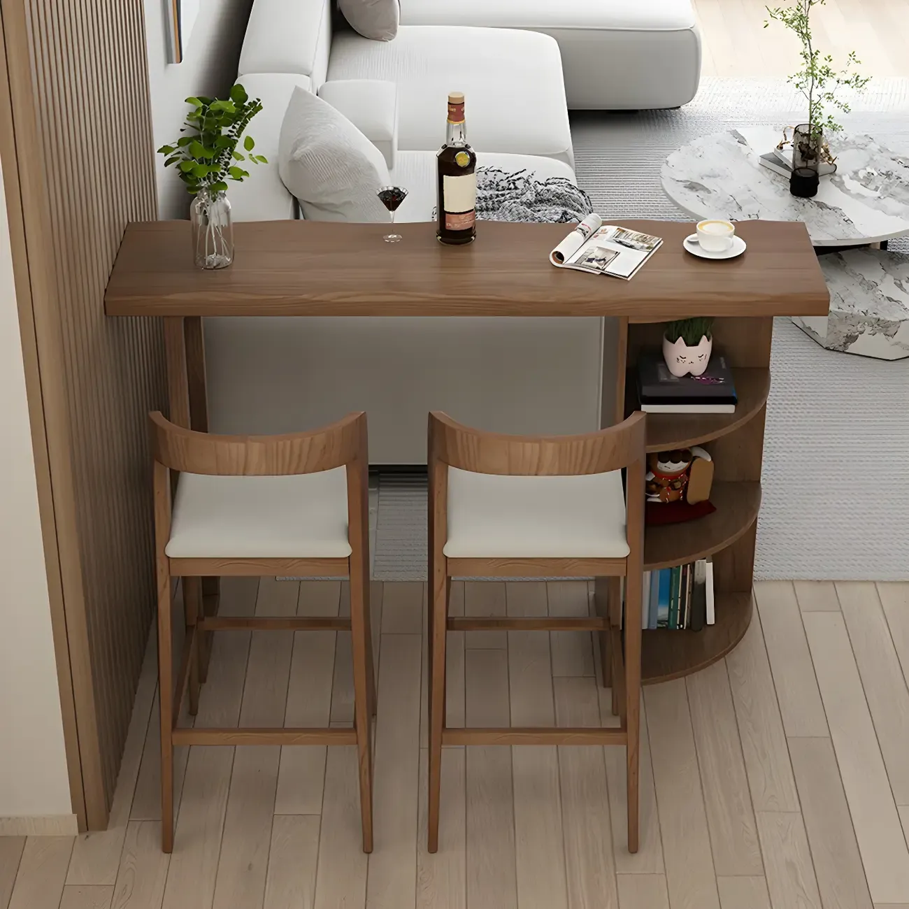 Modern Brown Pine Wooden Three-Shelf Bar Tables for Home