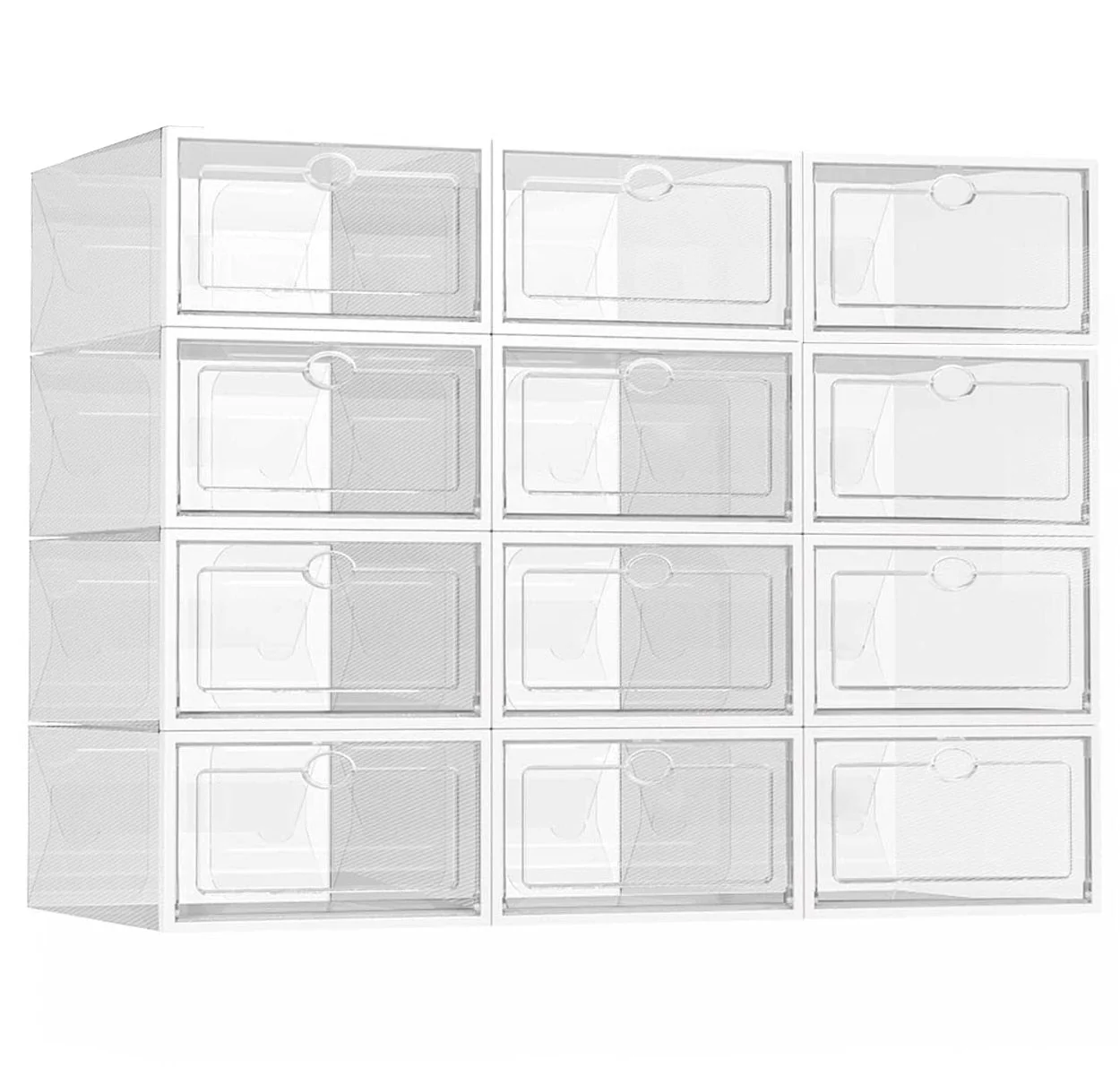 HULIANFU Wholesale 24pcs Shoe Box Set Classic White Foldable Storage Plastic Clear Home Organizer Shoe Rack Stack US CA&NJ warehouse - Deanwangkt