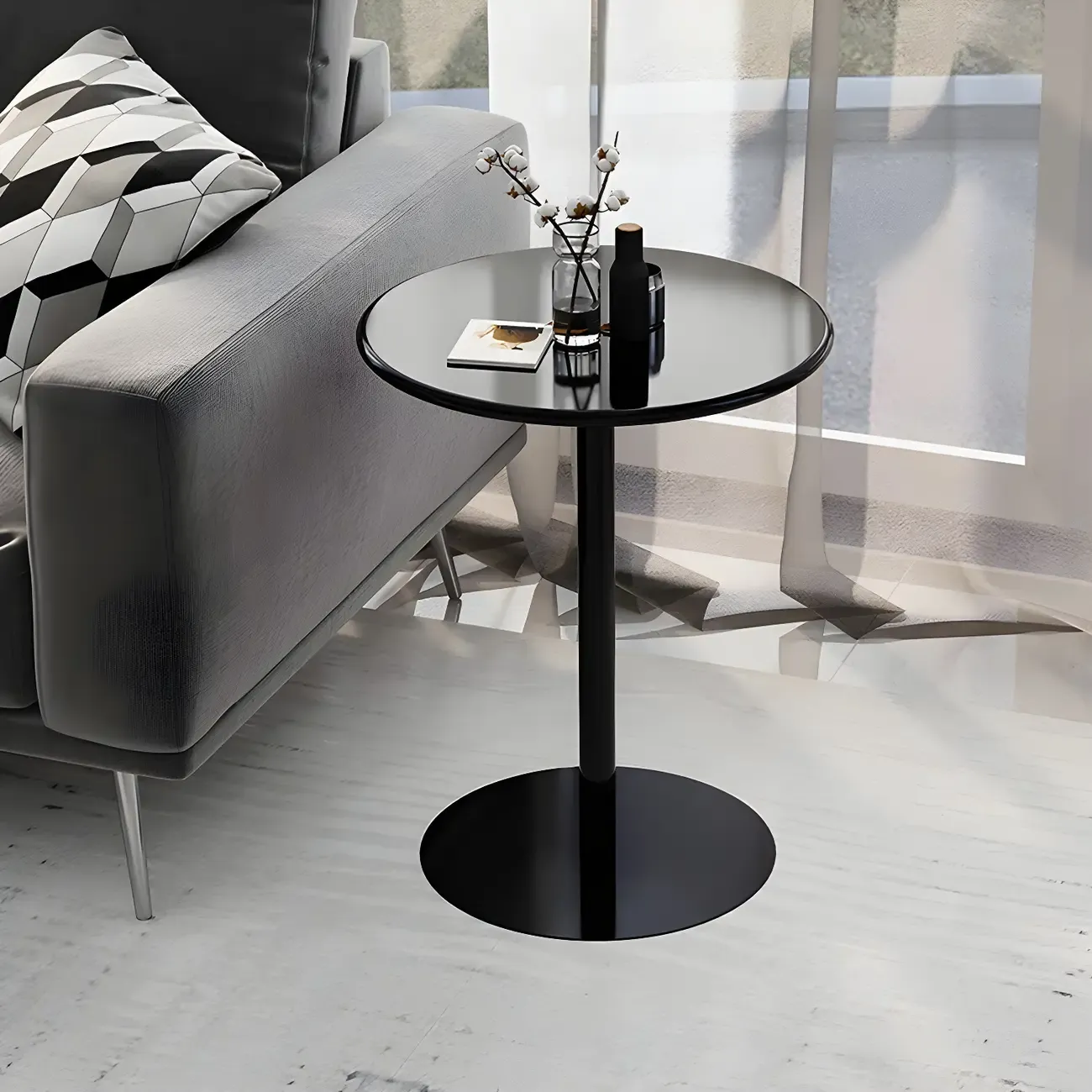 Contemporary Black Metal Pedestal Round End Table