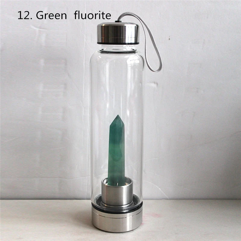 HULIANFU water bottle Drop Shipping Natural Crystal Point Healing Obelisk Wand Elixir Quartz Crystal Water Bottle To wand heals energy st - Deanwangkt