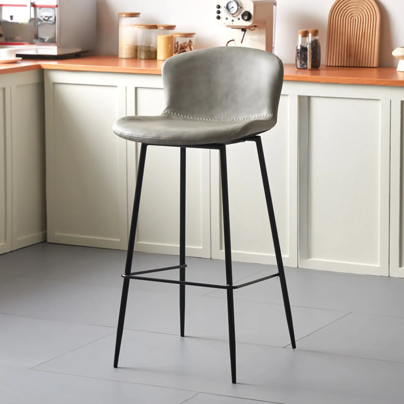 Modern Metal Frame Leather Cushion Low Back Bar Stool