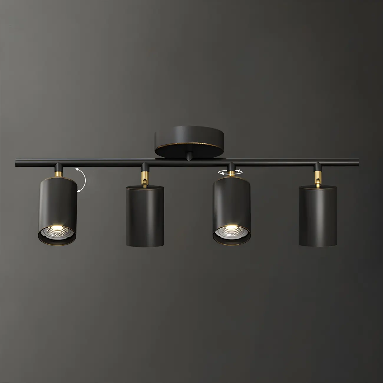4 Light Gold Track Lighting with Adjustable Heads