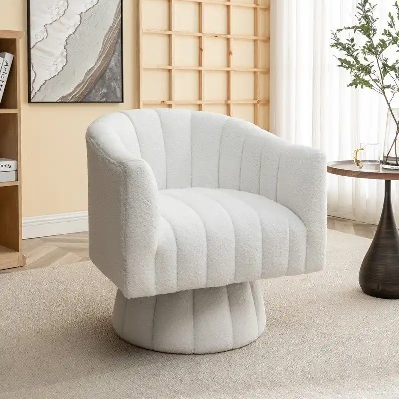 SEYNAR Modern Glam Velvet Upholstered Round Swivel Accent Barrel Chair