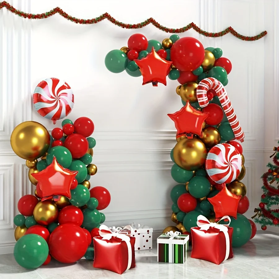 Christmas Balloons Garland Arch Kit - Red Green Gold Confetti Balloons With Candy Mylar Balloons For Christmas Holiday Candy Theme Baby Shower Birthday Xmas Party - Deanwangkt