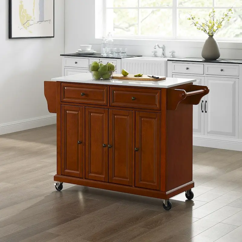 Crosley Full Size Granite Top Kitchen Cart in Cherry - 51.5 W x 18 D x 36.5 H