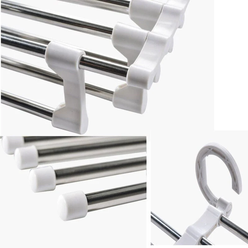 HULIANFU Stainless Steel Hangers Storage Tie Clips Multi-function 5 Layers Clothes Pants Rack Jeans Drying Rack Double Hooks Save Space - Deanwangkt