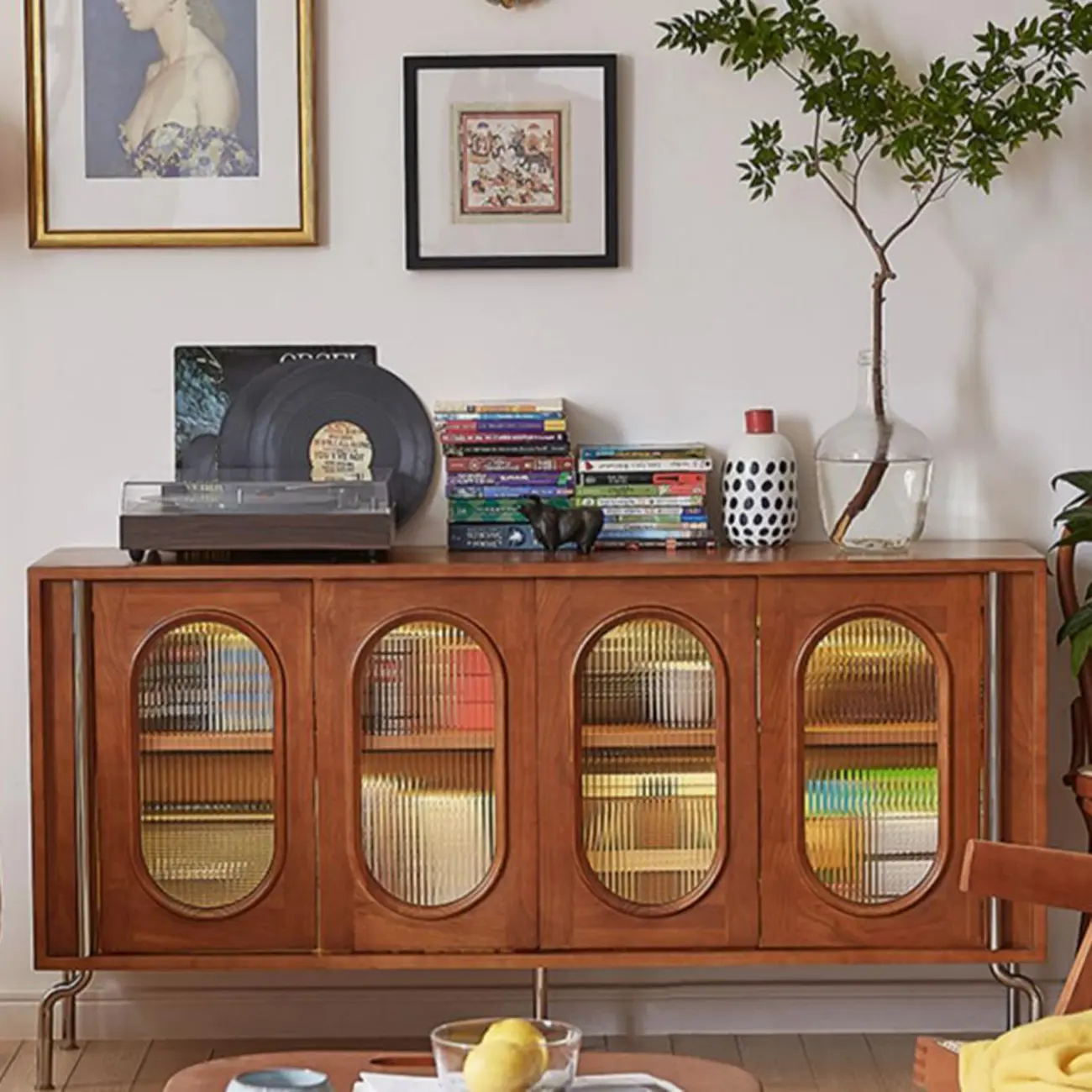 Modern Brown Wooden Sideboard with Adjustable Shelving