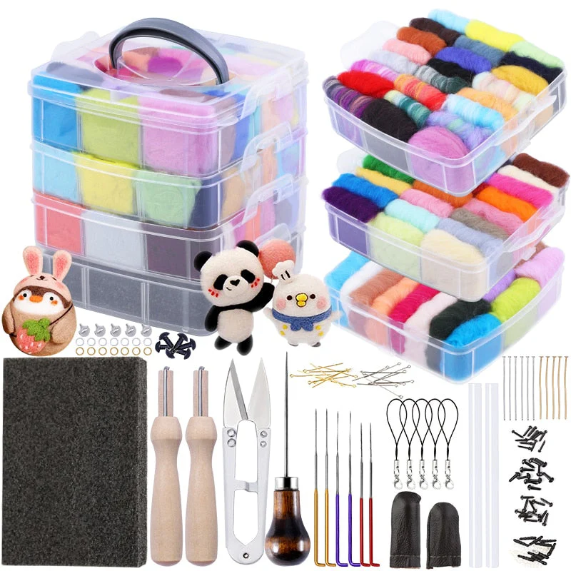 HULIANFU LMDZ 72 Colors Wool Felting Kit Needle Felting Tools DIY Handle Wool Felt Toys Making Fabric Materials Handcraft For Beginners - Deanwangkt