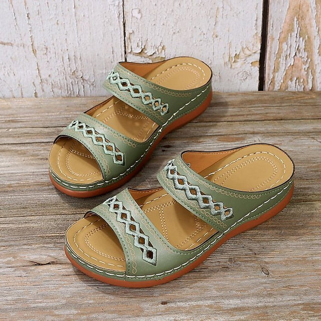 Women's Sandals Slippers Wedge Sandals Comfort Shoes Comfort Sandals Casual Daily Beach Summer Spring Cut Out Embroidery Wedge Heel Round Toe Casual Minimalism Synthetics Loafer Solid Colored Wine - Deanwangkt