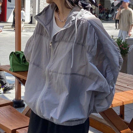Hulianfu Basic Jackets Women Summer Sun-proof Loose Solid Simple Ulzzang Vintage Fashion Soft Ladies Chic New Daily Clothing Leisure Fit - Deanwangkt