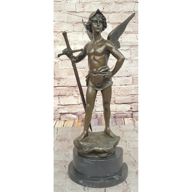 Young Saint Michael Archangel W/ Sword Bronze Statue Sculpture Figure 21 Inches X 11 Inches