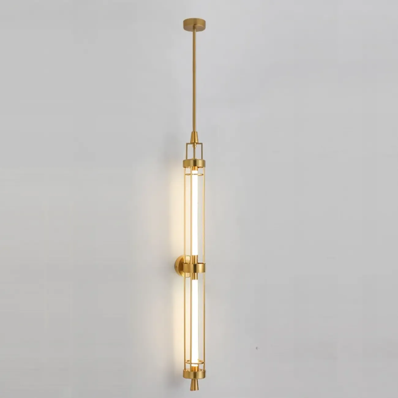 Gold Cylinder Wall Sconce Lamp with 2 LED Bulbs Warm Light