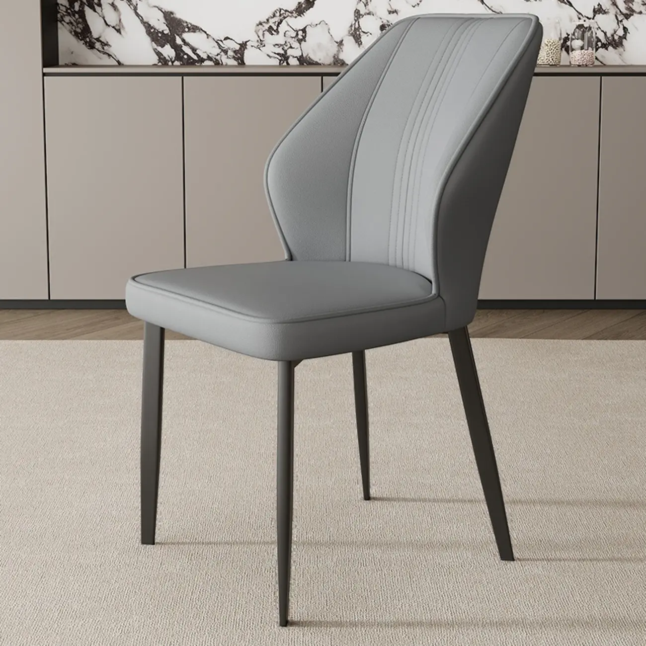 Modern Faux Leather Upholstered Wingback Dining Chair with Metal Legs