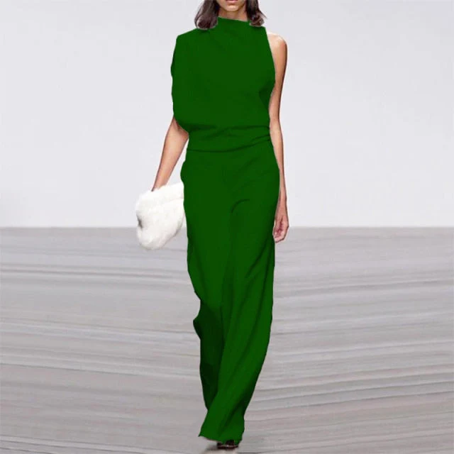 Elegant Woman Female Jumpsuit Overalls for Women women's Summer Solid Color Sleeveless Wide Leg Jumpsuits Loose Work Wear - Deanwangkt