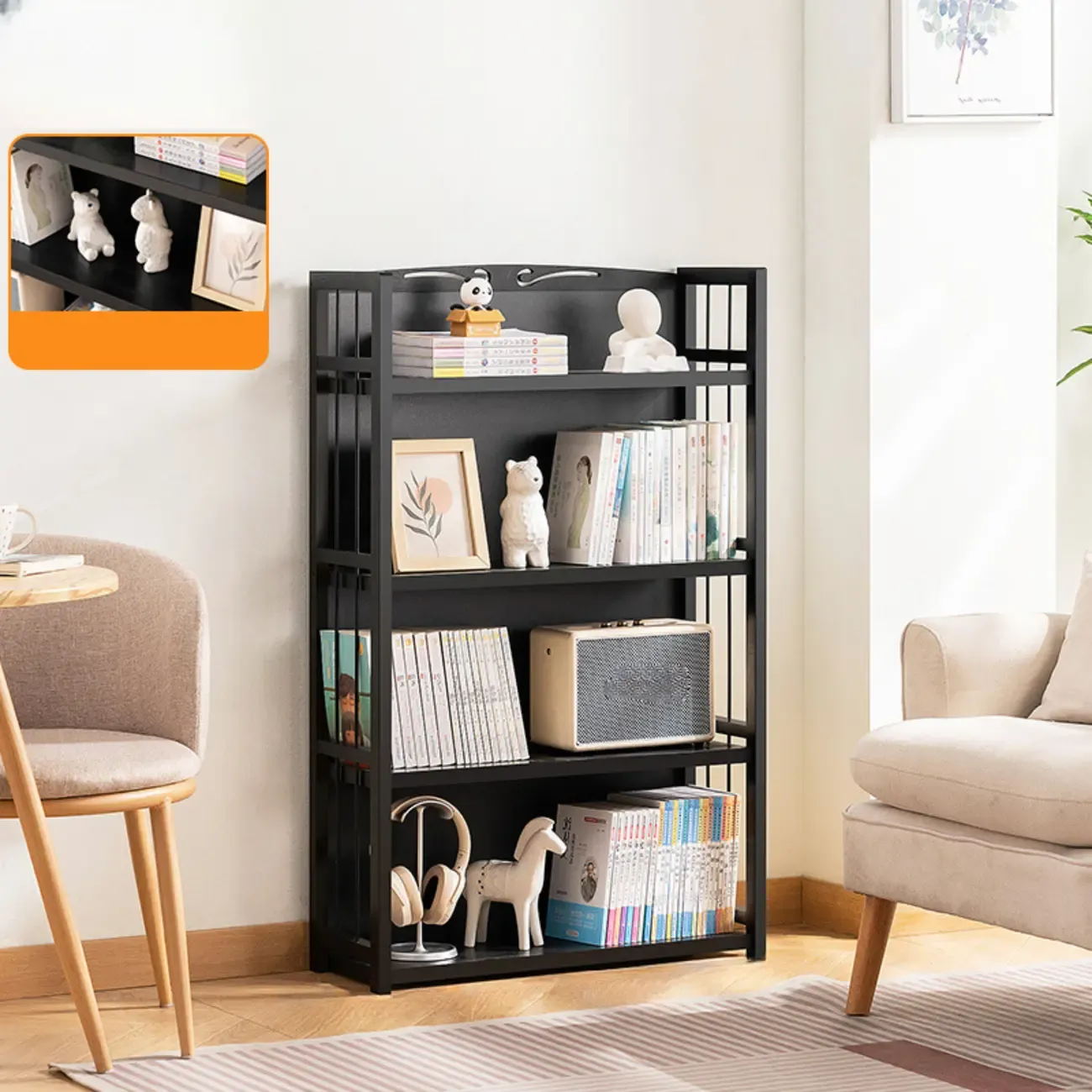Premium Bamboo Modern Black 5-Shelf Open Bookshelf