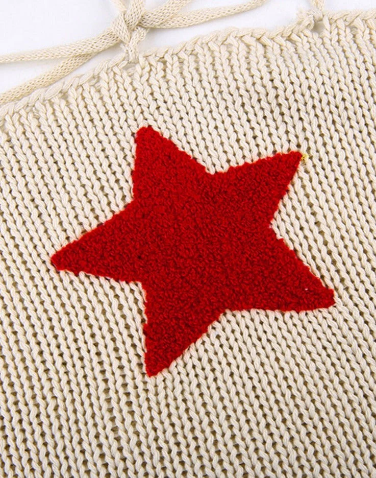 Hulianfu Knit Two Piece Set Y2K Star Crop Top And Bolero Cardigan Women Sexy Night Club Festival Outfit Knitwear Co ord Set White Green - Deanwangkt