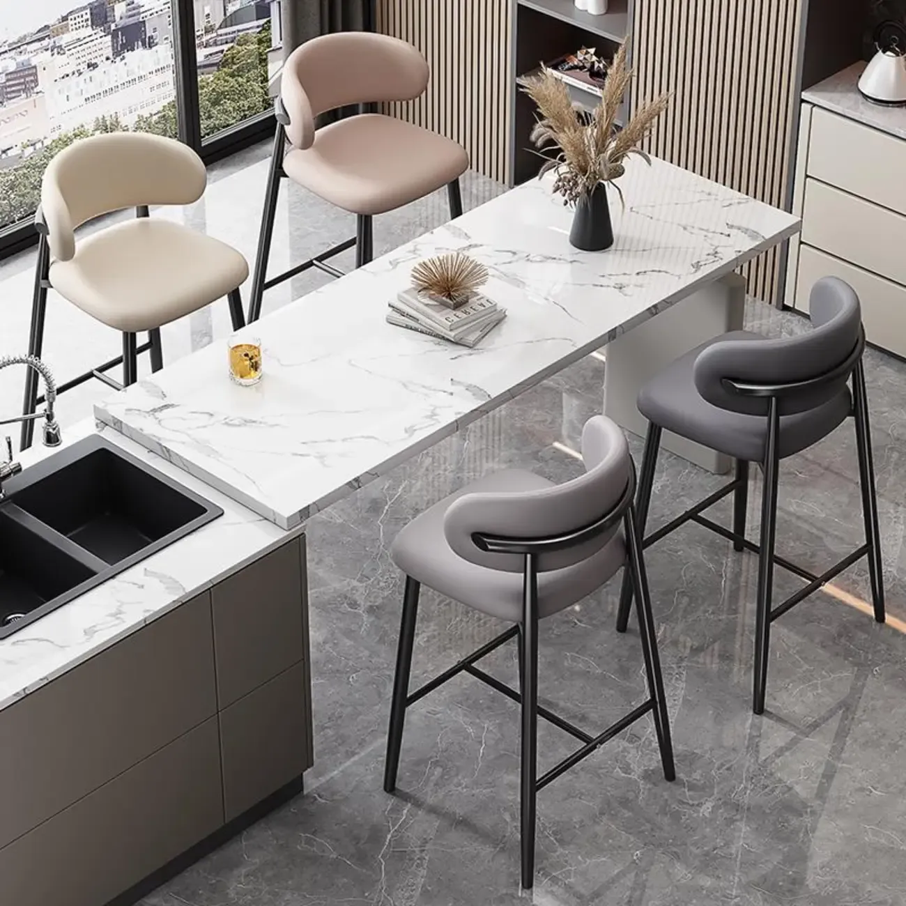 Modern Upholstered Low Back Counter Height Bar Stools