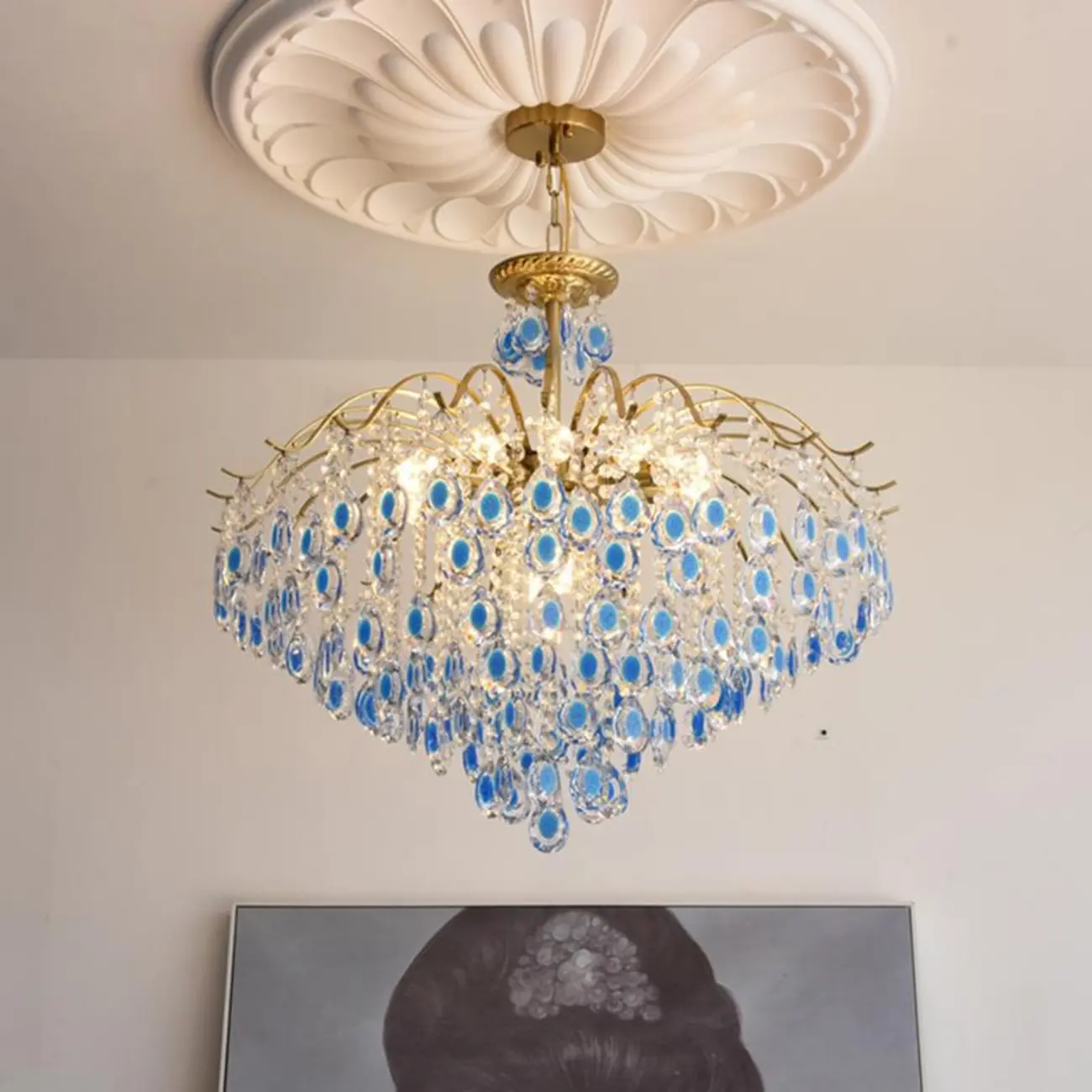 Gold Crystal Chandelier with Beads and Modern Elegant Design