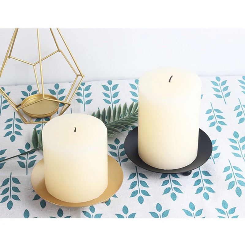 HULIANFU Iron Black Gold Plated Candle Holders Pillar Metal Plate For Wedding Party Festival Portavelas Candelabra Art Gift Home Decor - Deanwangkt
