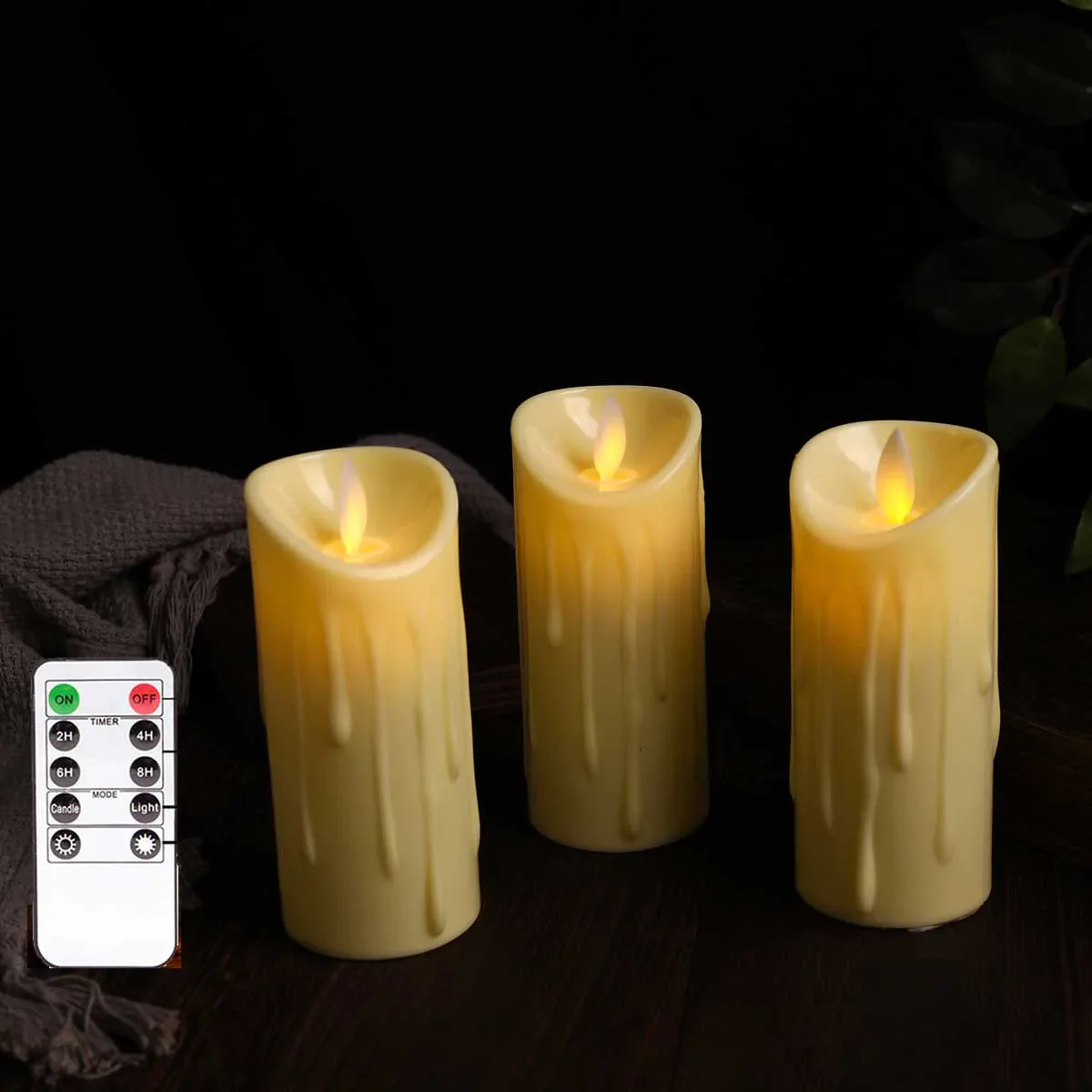 HULIANFU Pack of 3/6 LED Battery Operated Flameless Candles Remote Control,Moving Wick Swing Flame Pillar Candles For Wedding Birthday - Deanwangkt