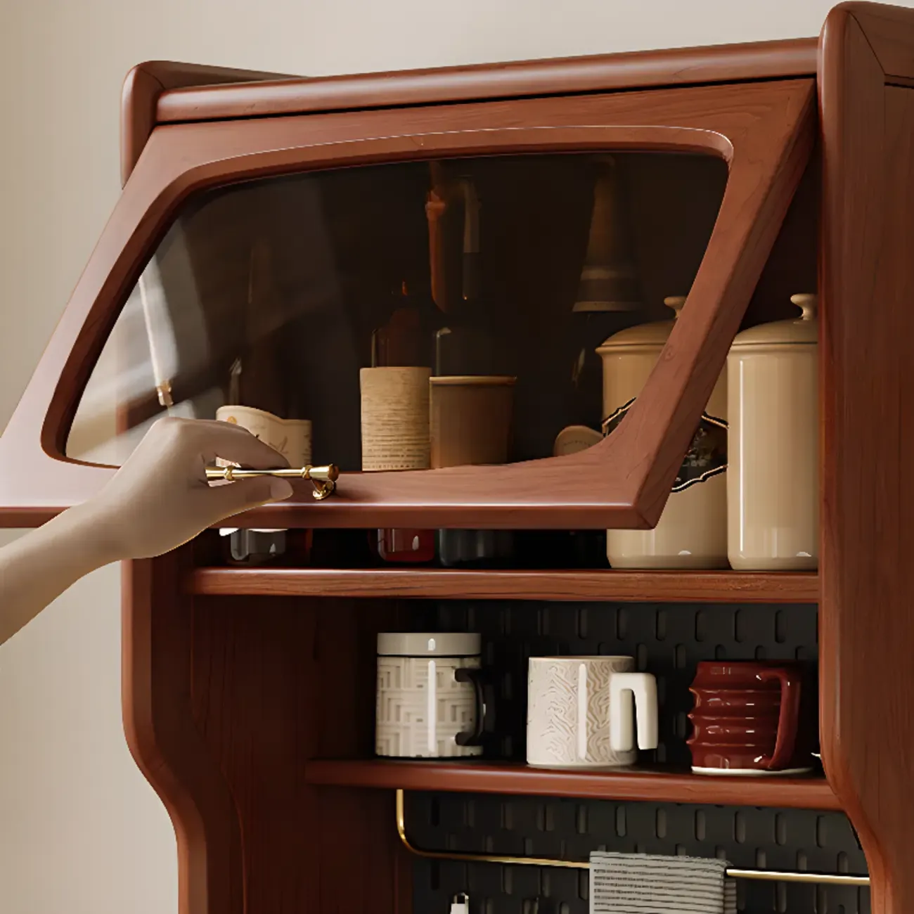 Narrow Brown Marble Countertop Wooden Display Buffet