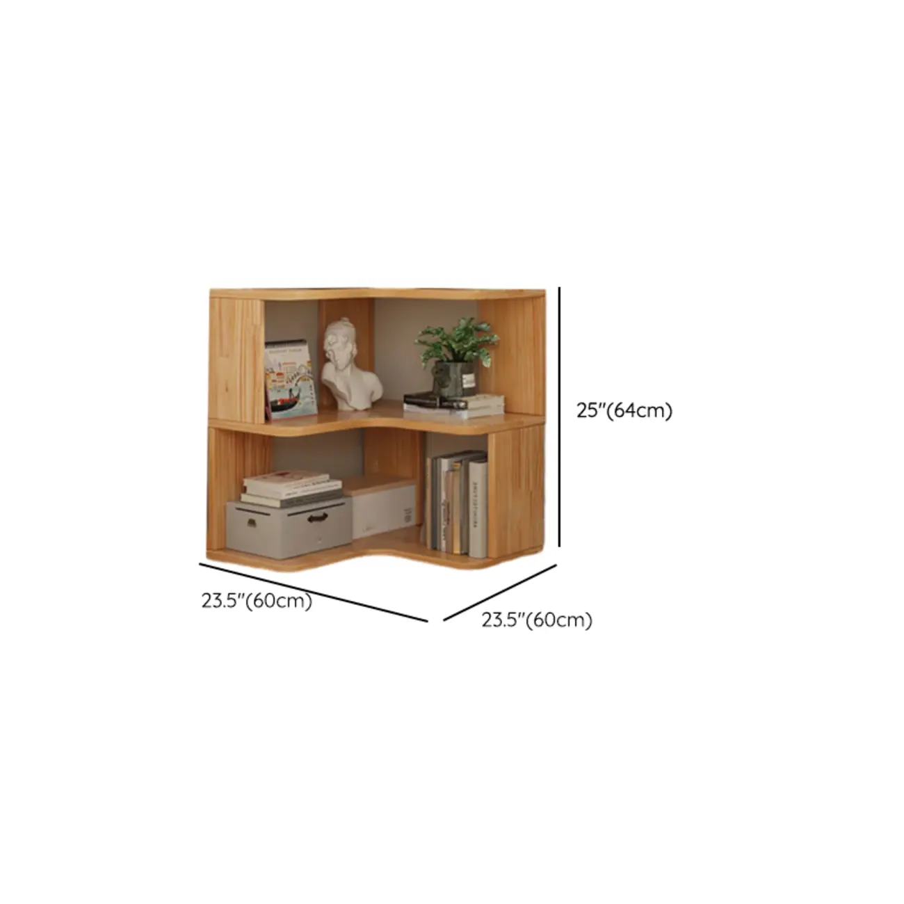 Natural Finish L-Shaped Vertical Wood Open Back Bookcase