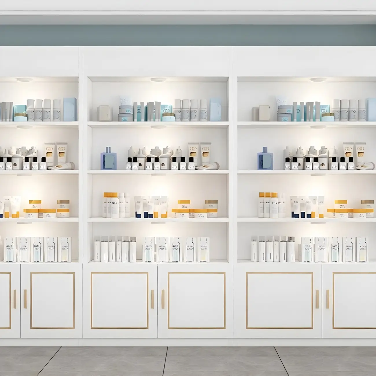 White Rectangle Large Wood Open Display Cabinet