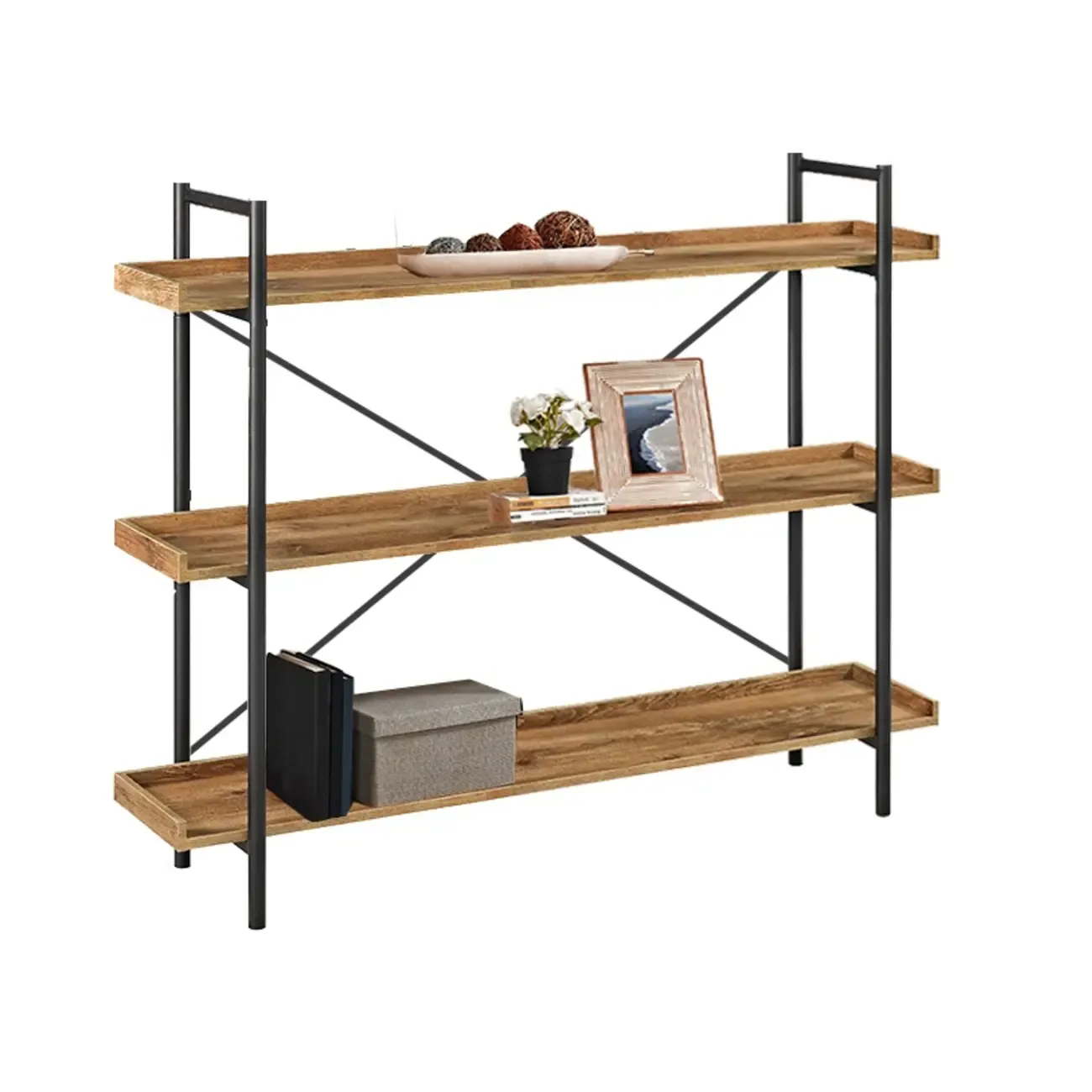 5-Tier Open Back Metal Frame Rectangular Bookcase