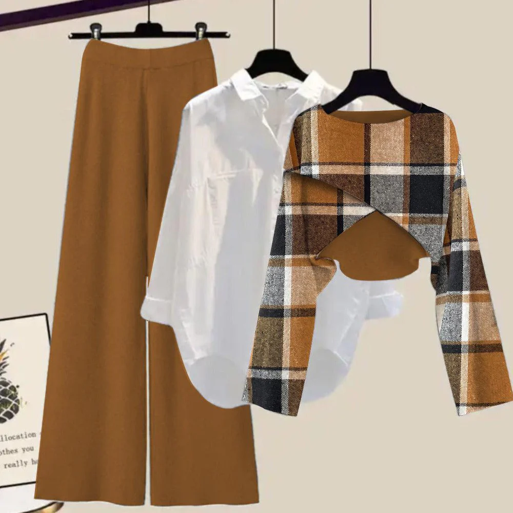 🔥 Brown Long Sleeve Three Piece Set