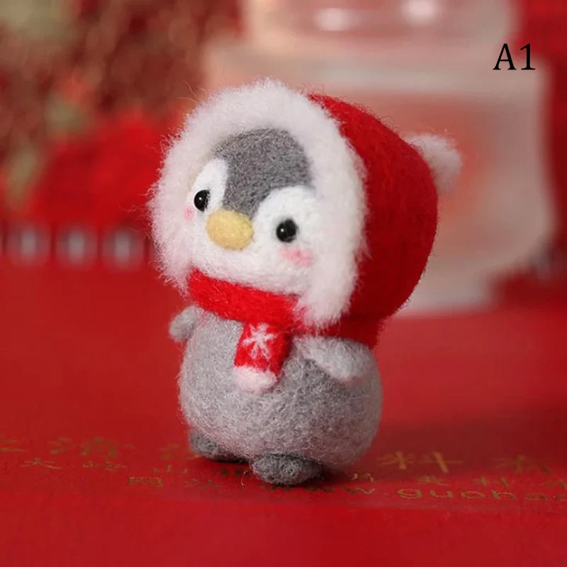 HULIANFU Non-Finished Felt Kit Cute Animal Collection Panda Squirrel Cat Penguin Doll Wool Felt Poked Kitting DIY Felting Materials - Deanwangkt