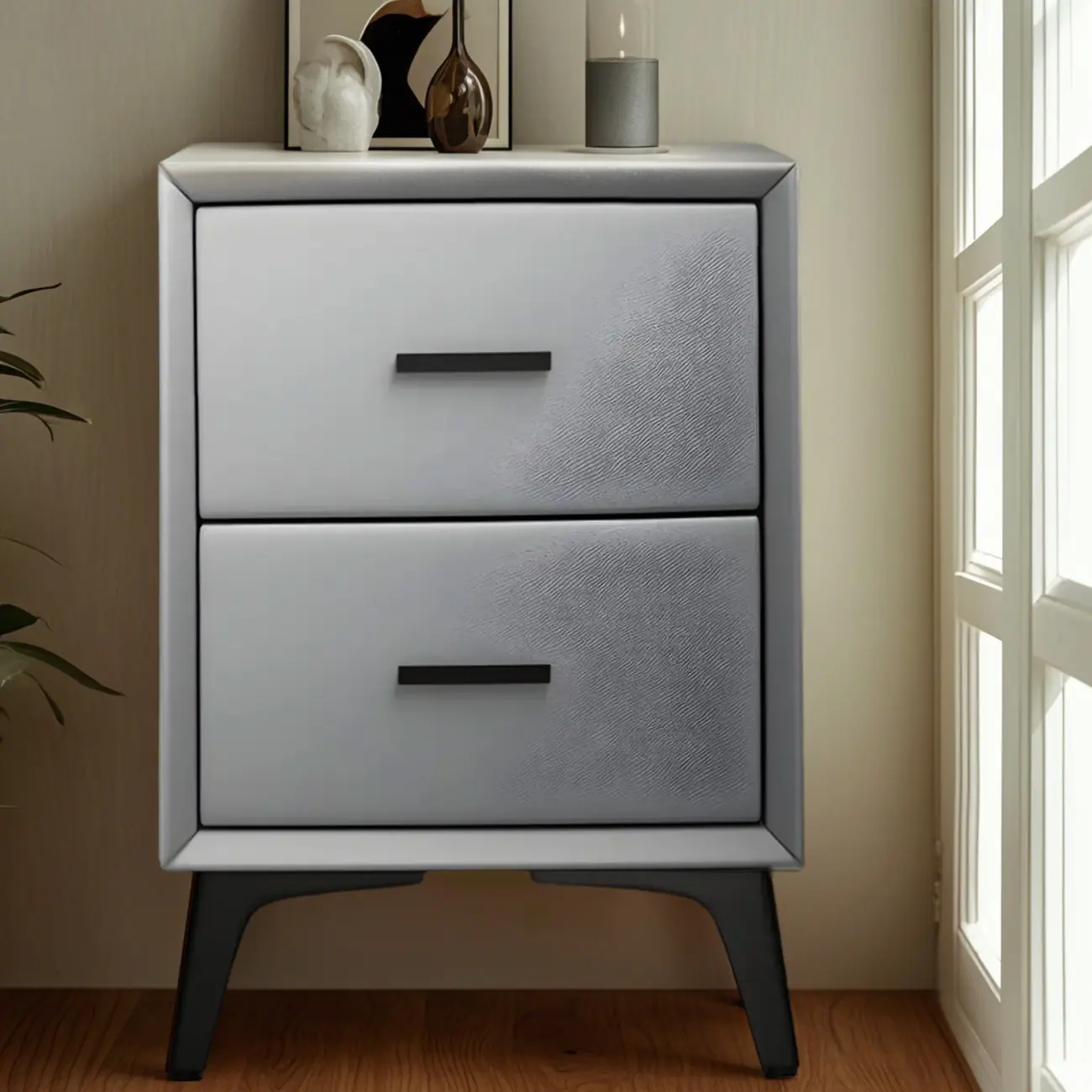 Modern White Metal Bedside Table with 2 Drawers