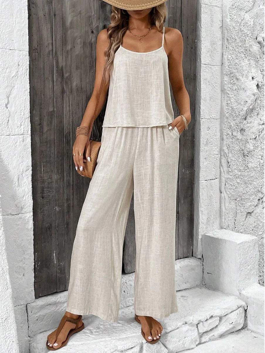 Sexy Plain Beige Two Piece Set