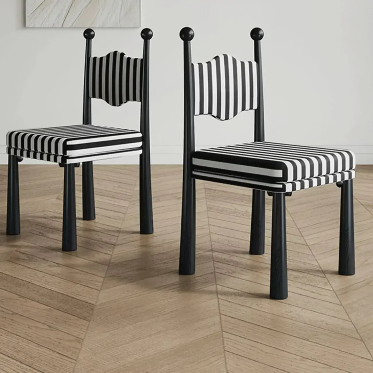 Upholstered Black Armless Striped Dining Chair