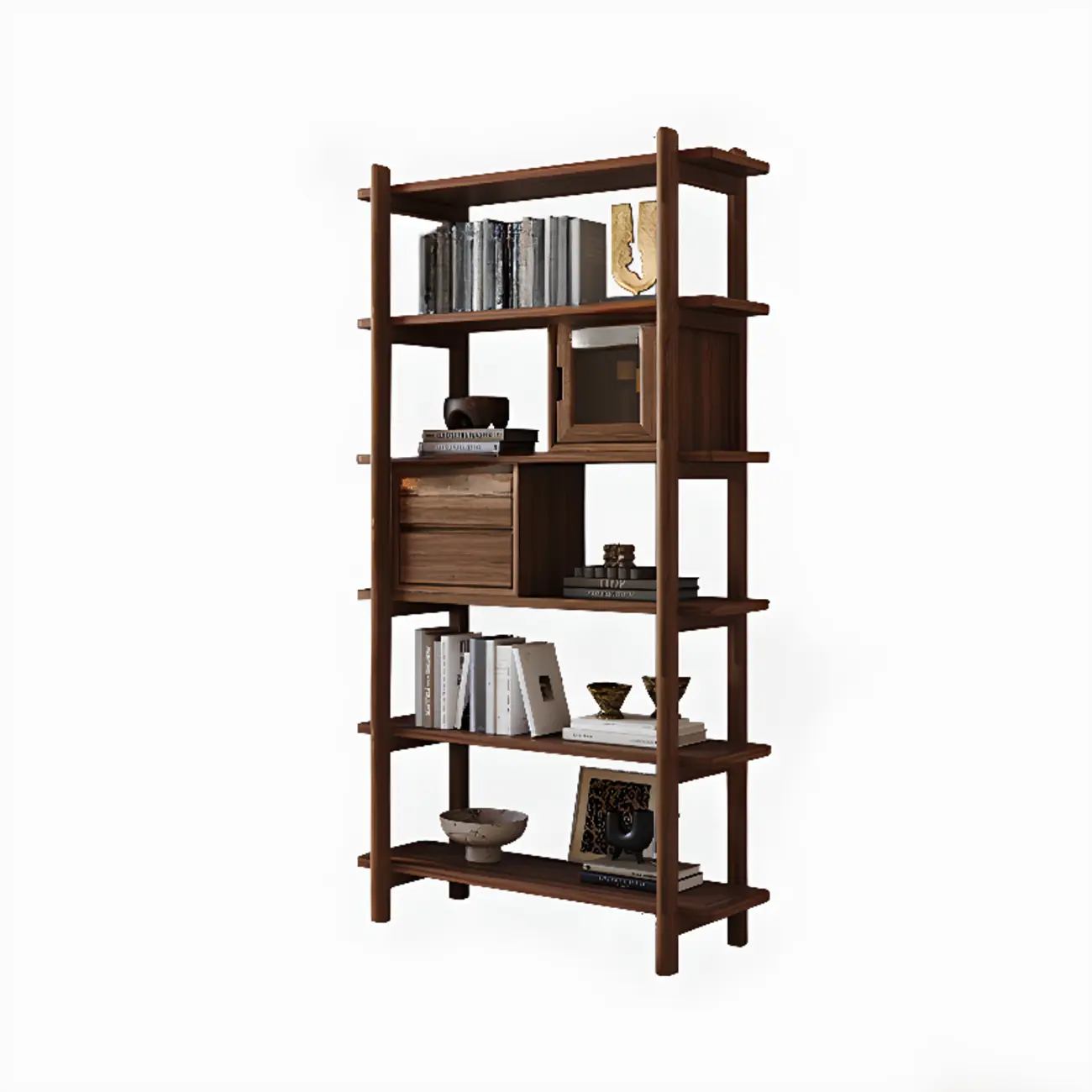 Black Walnut Open Back Wooden Vertical Display Bookshelf