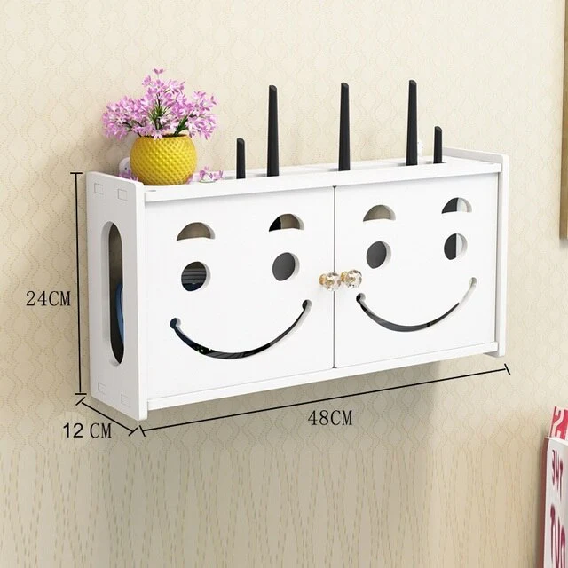 HULIANFU Large Wireless Wifi Router Storage Box PVC Density Panel Shelf Wall Hanging Board Bracket Cable  Organizer Home Decor - Deanwangkt