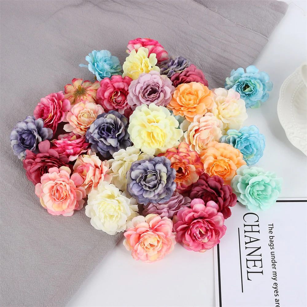 HULIANFU Silk Rose Artificial Flowers 5cm Fake Flowers Head For Home Decor Bedroom Wedding Marriage Decoration DIY Bride Wreath Accessory - Deanwangkt