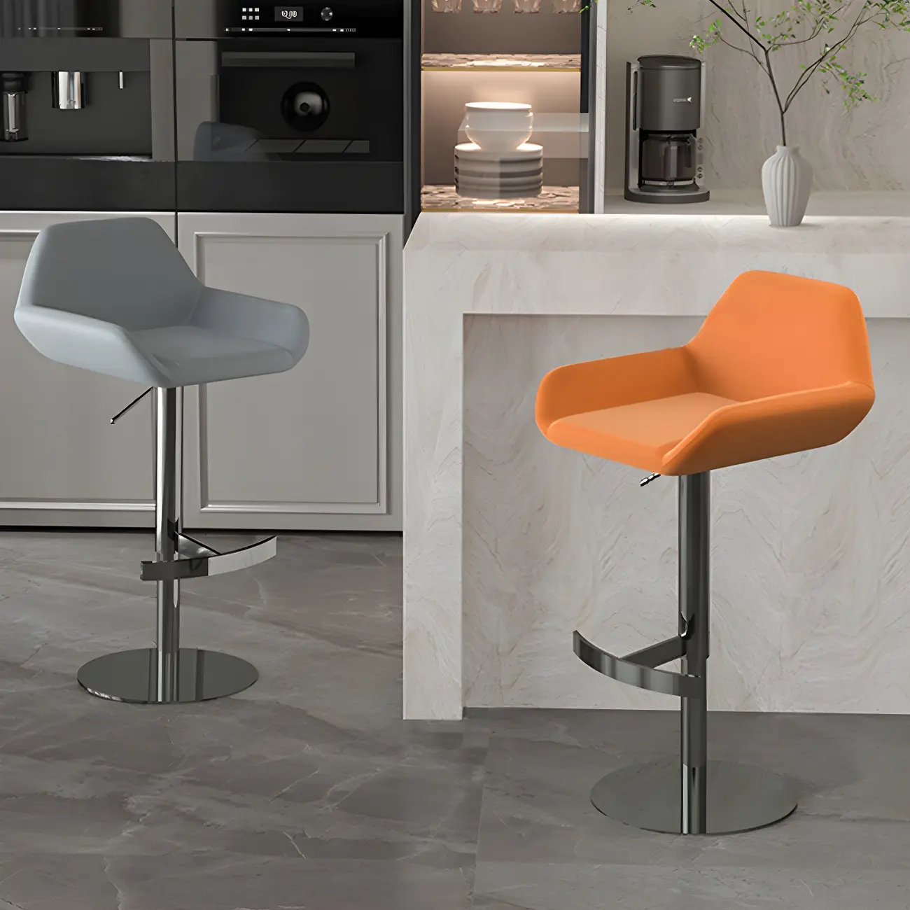 Glossy Metal Bucket Swivel Adjustable Bar Stools