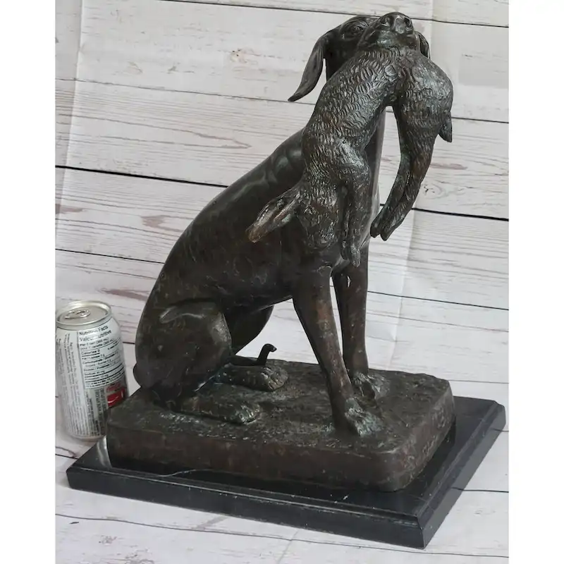 Hunting Dog Retriever W/ Imitative Rabbit In Mouth Bronze Statue Sculpture Figure 16 Inches X 16 Inches