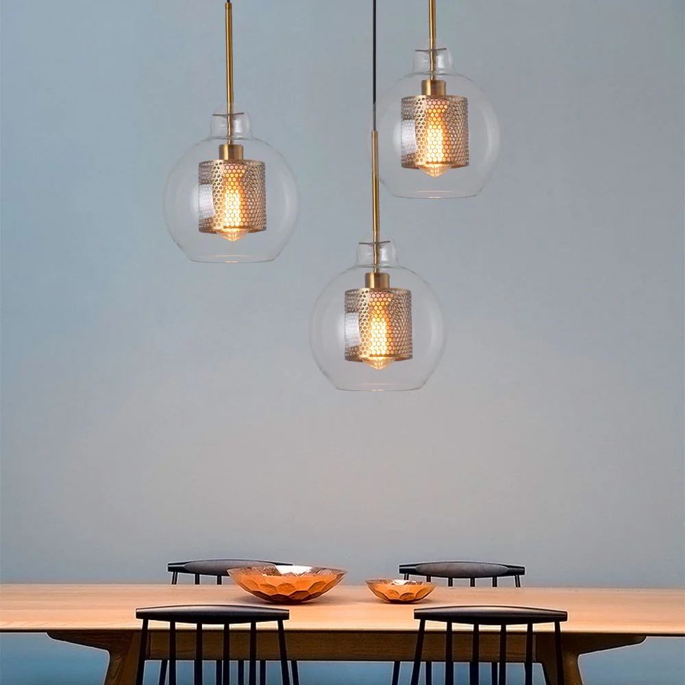 HULIANFU Sliver Bronze Loft Modern Pendant Light Glass Ball Hanging Lamp Kitchen Light Fixture Dining Hanglamp  Living Room Luminaire - Deanwangkt