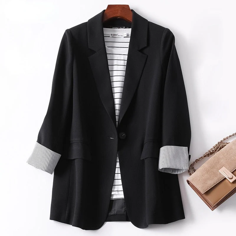 Women's Long Sleeved Spring Casual Blazer New Fashion Business Solid Color Blazer Women's Office Blazer Women's Coat Jacket - Deanwangkt