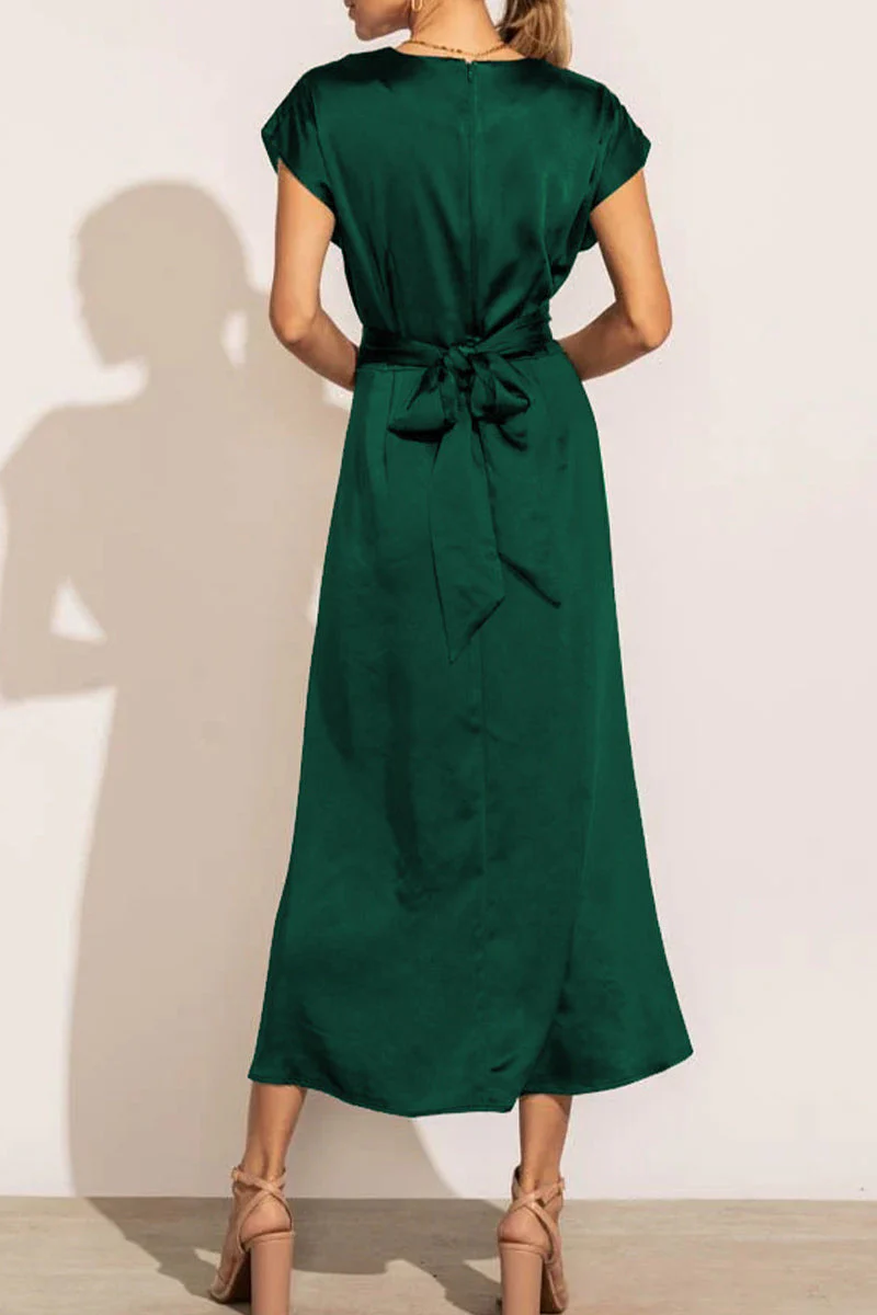 hulianfu Celebrities Elegant Solid Bandage U Neck Dresses(6 Colors) - Deanwangkt