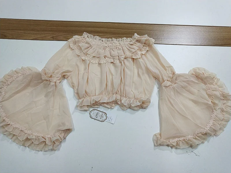 Ladies Sweet Lolita Lace Blouse Neverland Chiffon Loose Layered Crop Tops Victoria Costume Long Bell Sleeves For Women Oversize - Deanwangkt