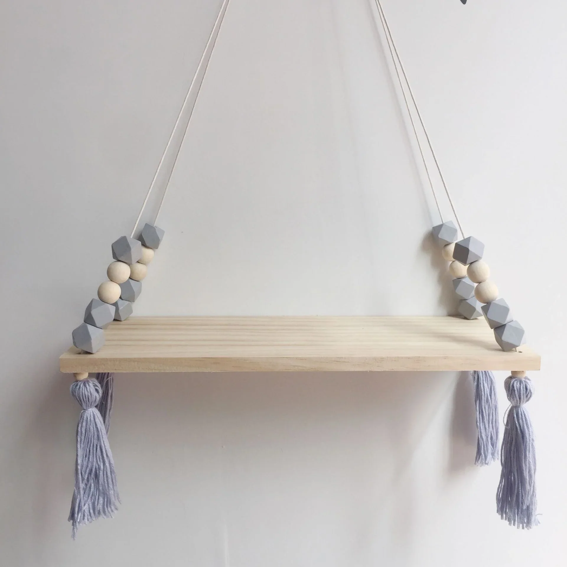 HULIANFU Nordic Nursery & Kids Decor Tassels Storage Shelf Rack Wall Hanging Wood Toys Model Baby Kid Room Furnish Artic Home Decoration - Deanwangkt