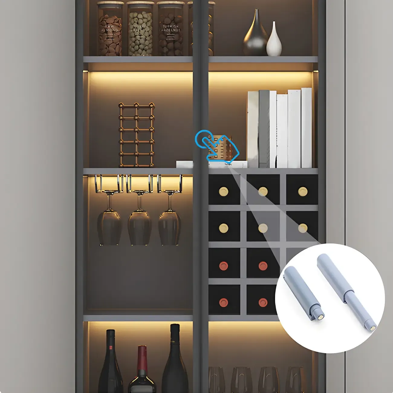 Lighting Modern Freestanding Black Wooden Wine Cabinet