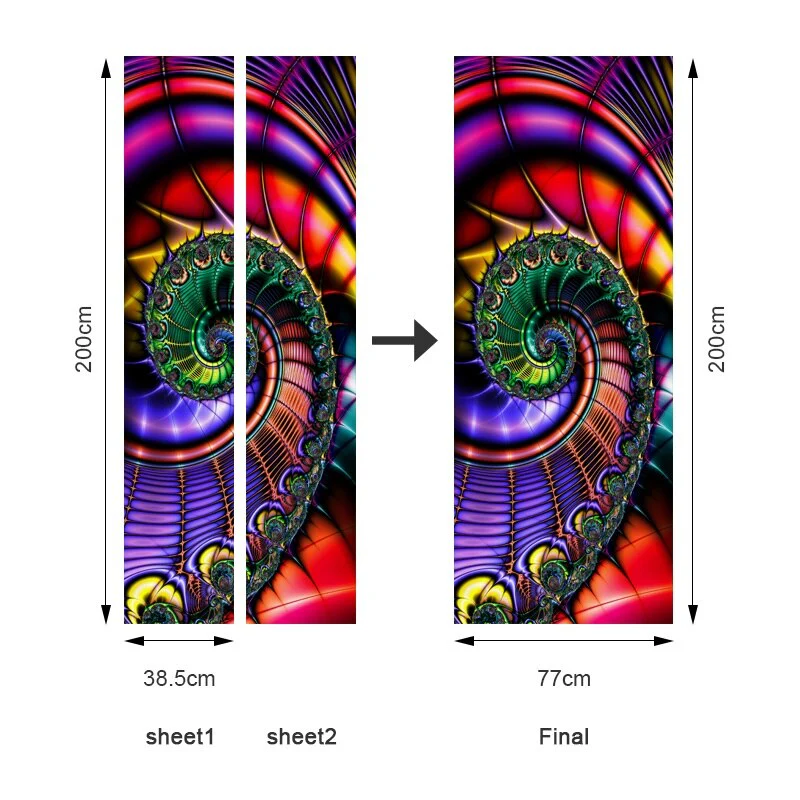 HULIANFU PVC Material Self-adhesive Door Stickers Art Colorful Light Tie-dye Blooming Abstract Home Decor Poster Door Decoration Stickers - Deanwangkt