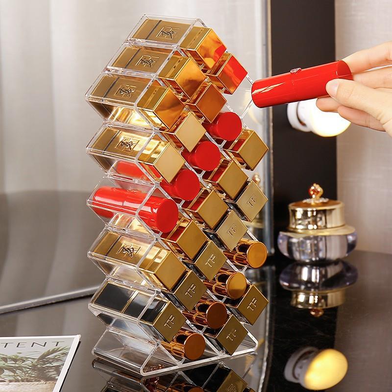 HULIANFU Lipstick Storage Container 16 Lip Balm Container Large Capacity Makeup Storage Bathroom Durable Acrylic Organizer For Cosmetics - Deanwangkt